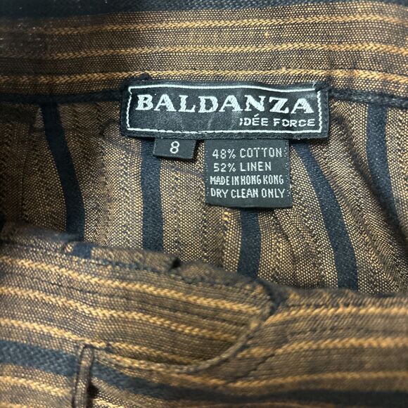 Baldanza Women's Brown Black Striped Linen Cotton Pant 6 8 Small Vintage Tapered - Picture 5 of 5